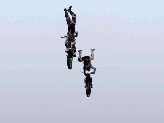 RedBull X-Fighters perform at the India Gate in New Delhi. (PTI Photo/Shahbaz Khan)