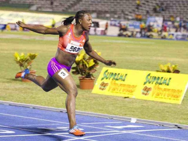 Jamaican athlete Veronica Campbell-Brown runs during the women 200m Dash prelims of the Jamaican Olympic Athletic Trials at the National Stadium in Kingston. AFP/Mladen Antonov