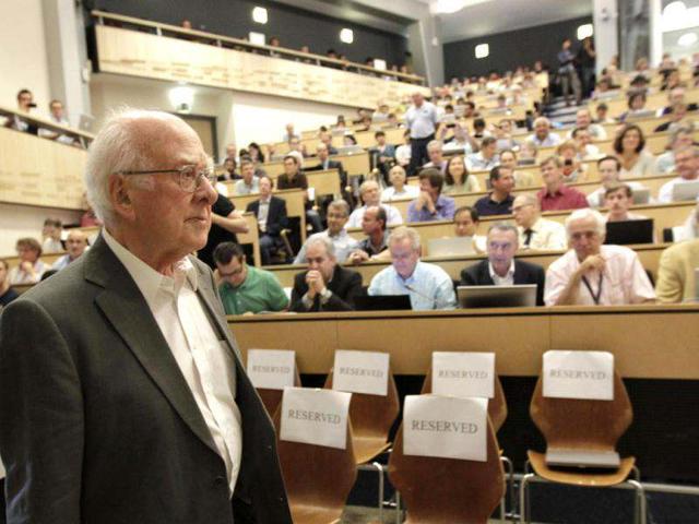 British physicist Peter Higgs arrives for a scientific seminar to deliver the latest update in the search for the Higgs boson at CERN in Meyrin near Geneva. Reuters photo/Denis Balibouse