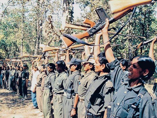 Maoists take part in a meeting in Chhattisgarh in March 2007. The Maoists ambushed a patrolling party that was securing the area for a public redressal camp.(PTI) Maoists take part in a meeting in Chhattisgarh in March 2007. The Maoists ambushed a patrolling party that was securing the area for a public redressal camp.(PTI)
