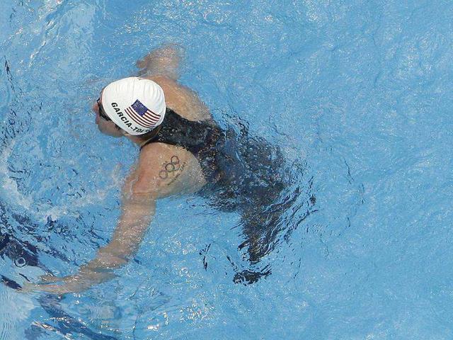 United States swimmer Rudy Garcia Tolson's Olympic rings tattoo is seen as he touches the wall at the National Aquatics Centre during the Beijing 2008 Paralympic Games. Reuters/Claro Cortes