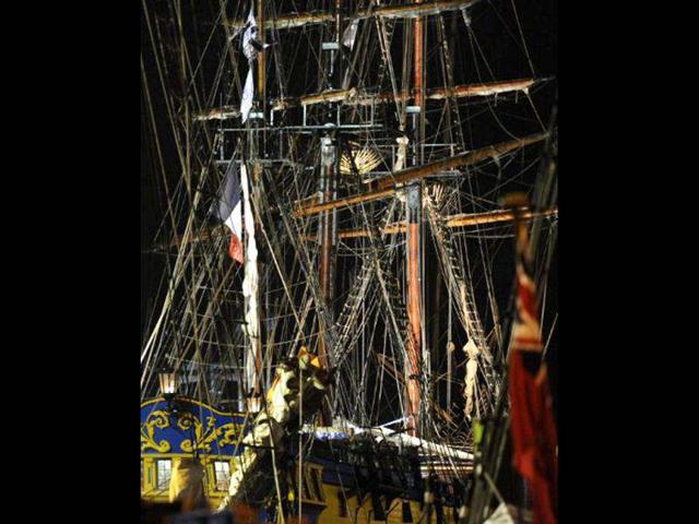 A traditional sailboat docked in Brest seaport as part of the 2012 Tonnerres de Brest maritime festival which features thousands of traditional sailboats.(AFP Photo/Alain Jocard)