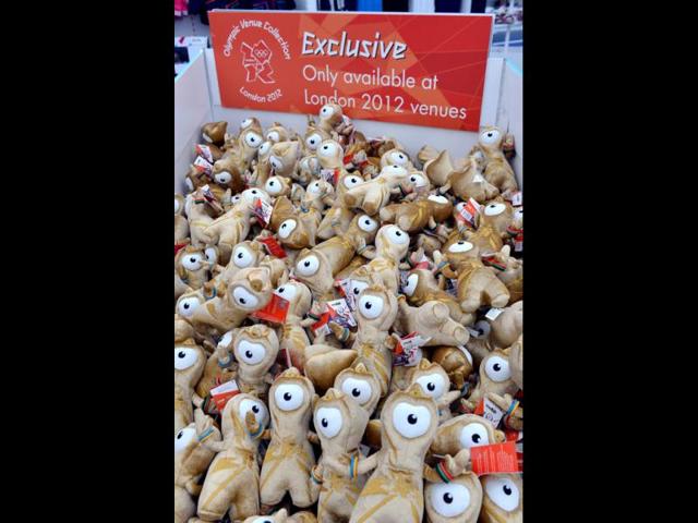 London 2012 Olympic mascots are displayed at the largest pop-up store in Hyde Park, London, as Britain prepares to celebrate the beginning of the Olympic Games. AFP/Miguel Medina