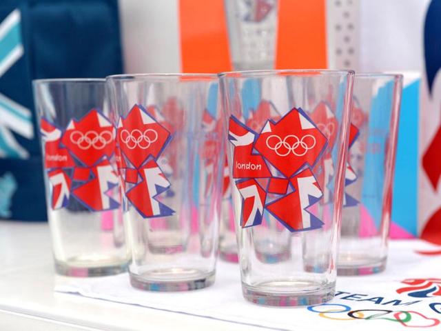 London 2012 Olympic glasses are displayed at the largest pop-up store in Hyde Park, London. AFP/Miguel Medina