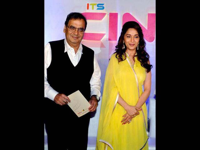 Director-producer Subhash Ghai and Madhuri Dixit pose during the launch. 