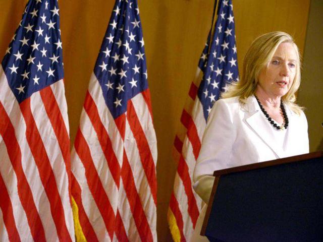 Secretary of State Hillary Clinton during a press conference at the David Citadel Hotel in Jerusalem, Israel. AP Photo/Brendan Smialowski, Pool
