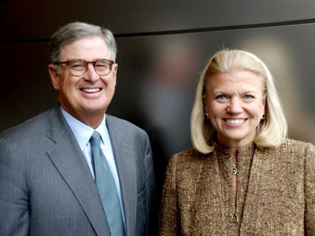 Sam Palmisano and Virginia M 'Ginni' Rometty are seen at IBM's corporate headquarters in Armonk, New York. Reuters/Jon Iwata-IBM