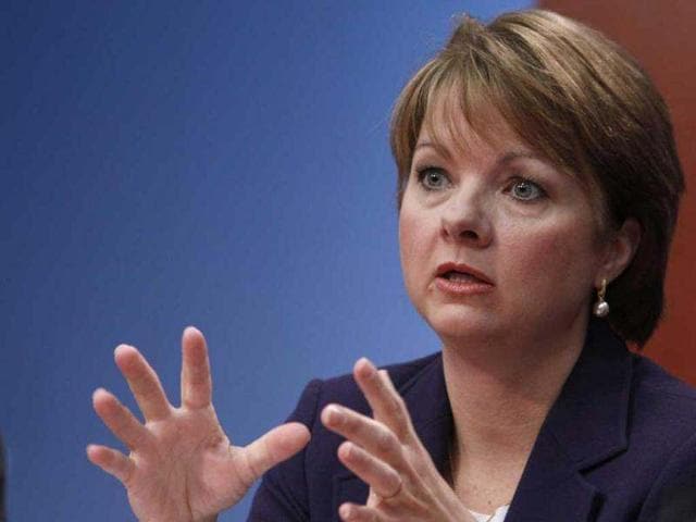 Angela Braly, president and chief executive officer of WellPoint Inc., speaks at the Reuters Health Summit in New York. Reuters/Brendan McDermid