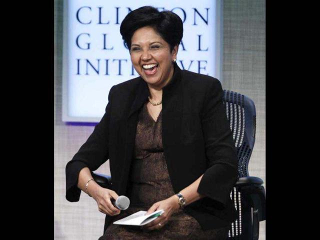 Indra Nooyi, chairman and CEO of PepsiCo, listens to speakers discuss sustainable consumption during the Clinton Global Initiative in New York. Reuters/Lucas Jackso