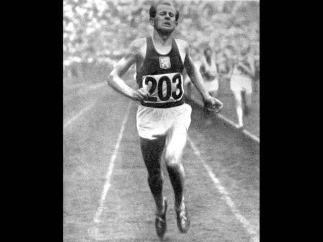 Emil Zatopek, the Czech long distance runner who was the only athlete to ever win three gold medals in a single Olympic Games at Helsinki in 1952, is shown in this file photo from the 1948 Olympic Games in London winning the gold in the 10km run. Reuters photo