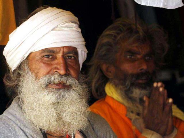 Ram Das Muni and his associate have not undergone any medical check before embarking the Amarnath yatra, at Amarnath, in Srinagar. HT/Waseem Andrabi