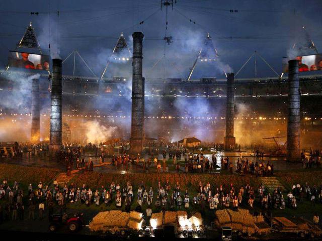 Actors perform during the opening ceremony of the London 2012 Olympic Games at the Olympic Stadium. (Reuters/Damir Sagolj)