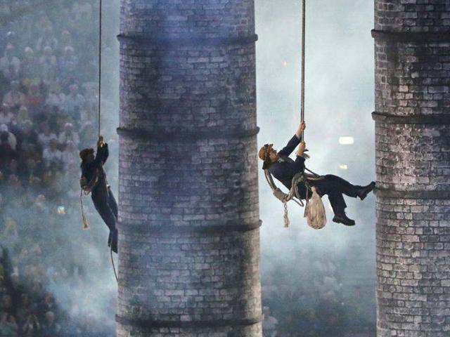 Performers take part in the opening ceremony of the London 2012 Olympic Games at the Olympic Stadium. (Reuters/David Gray)