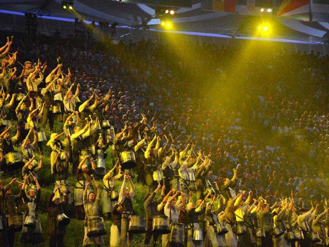 Artists perform during the opening ceremony of the London 2012 Olympic Games at the Olympic Stadium in London. (AFP photo/ Jewel Samad)