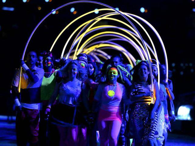 Performers take part in the opening ceremony of the London 2012 Olympic Games at the Olympic Stadium. (Reuters/Kai Pfaffenbach)