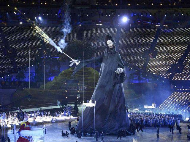 Performers take part in the opening ceremony of the London 2012 Olympic Games at the Olympic Stadium.(Reuters/Dylan Martinez)
