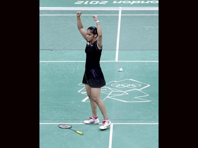 India's ace badminton player Saina Nehwal stormed into the semi finals of the Badminton women's singles at the London Olympics 2012. (AP Photo)