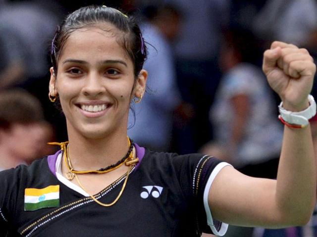Saina Nehwal celebrates after defeating Tine Baun of Denmark at the 2012 Summer Olympics in London. (AP Photo)