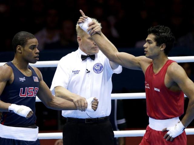 Vikas-Krishan-reacts-after-defeating-the-United-States-Errol-Spence-during-a-men-s-welterweight-69-kg-preliminary-boxing-match-at-the-2012-Summer-Olympics-in-London-AP-Ng-Han-Guan Vikas-Krishan-reacts-after-defeating-the-United-States-Errol-Spence-during-a-men-s-welterweight-69-kg-preliminary-boxing-match-at-the-2012-Summer-Olympics-in-London-AP-Ng-Han-Guan