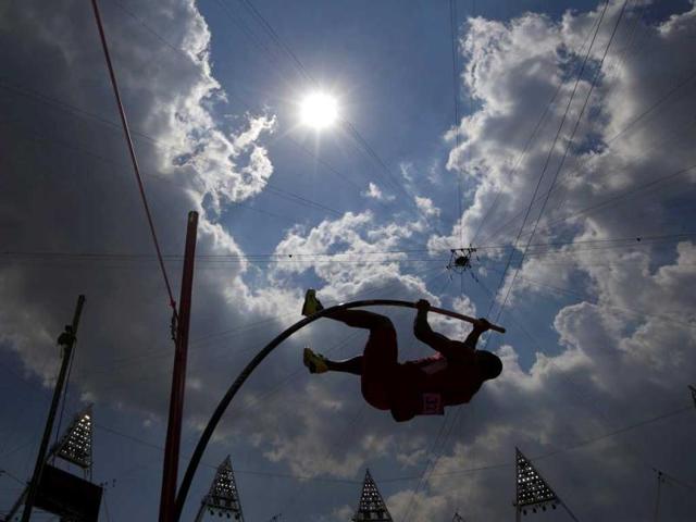 Ashton Eaton of the US competes in the men's decathlon pole vault event at the London 2012 Olympic Games at the Olympic Stadium. Reuters/Kai Pfaffenbach