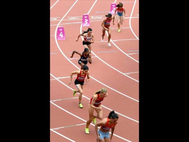 India's Tintu Luka (4th from front) competes in Women's 800m Round 1 during the Olympic Games at Olympic Stadium in London. PTI Photo/Manvender Vashist