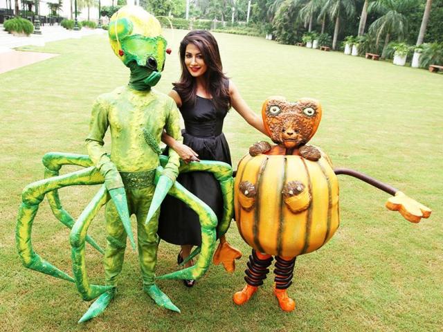 In the mood for mischief: Chitrangda Singh with the aliens from Joker