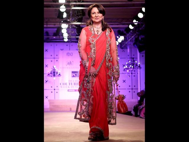 Sharmila Tagore walked the ramp on Day Two of the DCW. Sharmila Tagore walked the ramp on Day Two of the DCW.