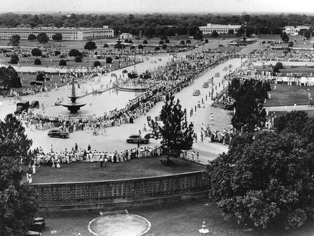 In this file photo taken in August 1947 and released by Indian Ministry of Defense, Indian last Governor General Lord Mountbatten salutes the Indian national flag hosted at India Gate as Lady Edwina, second right, and India's first prime minister Jawaharlal Nehru,right, looks on, during independence day celebrations, in New Delhi, India, August 1947. Sixty years ago this month, India and Pakistan won their Independence, now Pakistan, no stranger to domestic turmoil, is embroiled in an increasingly violent struggle between Islamic extremists and moderates, where as India is racing to become an economic powerhouse, lightning growth has transformed the country and fueled a consumer boom. (AP Photo/Indian Ministry of Defense, HO, File) In this file photo taken in August 1947 and released by Indian Ministry of Defense, Indian last Governor General Lord Mountbatten salutes the Indian national flag hosted at India Gate as Lady Edwina, second right, and India's first prime minister Jawaharlal Nehru,right, looks on, during independence day celebrations, in New Delhi, India, August 1947. Sixty years ago this month, India and Pakistan won their Independence, now Pakistan, no stranger to domestic turmoil, is embroiled in an increasingly violent struggle between Islamic extremists and moderates, where as India is racing to become an economic powerhouse, lightning growth has transformed the country and fueled a consumer boom. (AP Photo/Indian Ministry of Defense, HO, File)