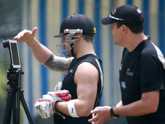 New Zealand cricketer Brendon McCullum, looks at a speed monitor during a practice session at Rajiv Gandhi International Cricket Stadium in Hyderabad before the two test cricket series between India and New Zealand. PTI New Zealand cricketer Brendon McCullum, looks at a speed monitor during a practice session at Rajiv Gandhi International Cricket Stadium in Hyderabad before the two test cricket series between India and New Zealand. PTI