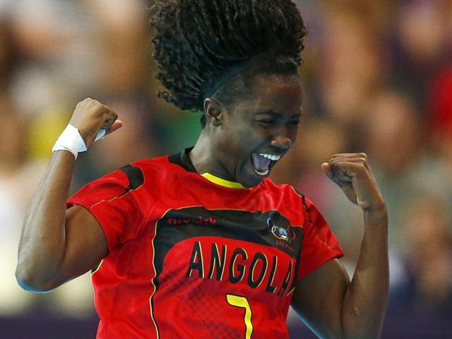 Angola's Carolina Morais celebrates a goal against Montenegro in their women's handball Preliminaries Group A match at the Copper Box venue during the London 2012 Olympic Games. Reuters photo Photo Angola's Carolina Morais celebrates a goal against Montenegro in their women's handball Preliminaries Group A match at the Copper Box venue during the London 2012 Olympic Games. Reuters photo Photo