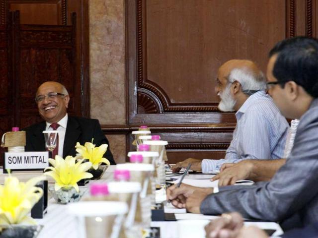 President NASSCOM Som Mittal during a CEO round table meet for national Digital Literacy Mission, in New Delhi,India. (Hindustan Times/M Zhazo)