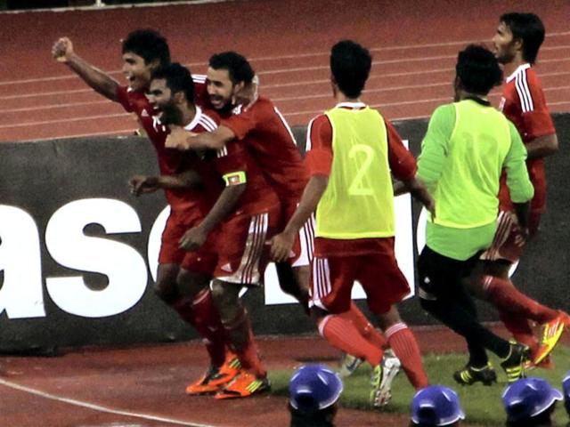 Maldives-players-celebrate-after-scoring-a-goal-against-Syria-during-Nehru-Cup-2012-in-New-Delhi-on-Monday-PTI-Photo-Manvender-Vashist Maldives-players-celebrate-after-scoring-a-goal-against-Syria-during-Nehru-Cup-2012-in-New-Delhi-on-Monday-PTI-Photo-Manvender-Vashist
