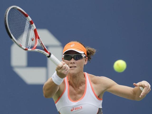 Samantha Stosur, of Australia, returns a shot to Petra Martic, of Croatia, at the 2012 US Open Tennis tournament in New York. (AP Photo/Mike Groll)