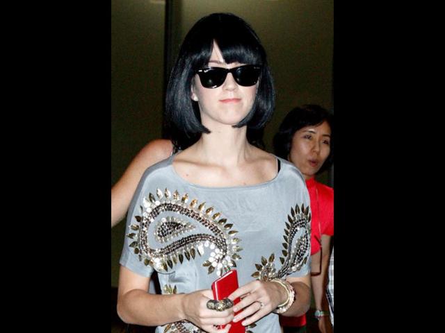 Katy is currently sporting black locks in a bob cut.