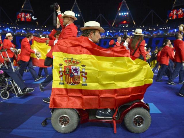 Members of Spain's delegation parade during the opening ceremony of the London 2012 Paralympic Games at the Olympic Stadium in east London. AFP Photo Members of Spain's delegation parade during the opening ceremony of the London 2012 Paralympic Games at the Olympic Stadium in east London. AFP Photo