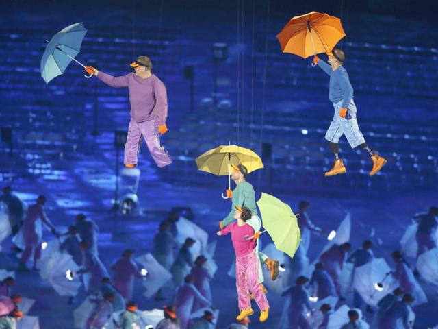 Performers are lifted into the air in the Olympic Stadium during the opening ceremony of the London 2012 Paralympic Games. Reuters Photo Performers are lifted into the air in the Olympic Stadium during the opening ceremony of the London 2012 Paralympic Games. Reuters Photo