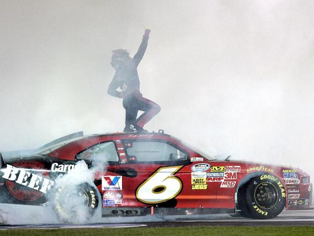 Ricky Stenhouse Jr reacts after winning the NASCAR Nationwide Series auto race at Atlanta Motor Speedway, in Hampton, Ga. AP Photo/Autostock, Matthew T Thacker