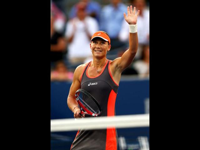 Samantha Stosur of Australia celebrates match point during her women's singles fourth round match against Laura Robson of Great Britain on Day Seven of the 2012 US Open at USTA Billie Jean King National Tennis Center of New York City.Elsa/Getty Images/AFP