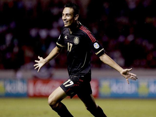 Jesus Zavala of Mexico celebrates after scoring a goal against Costa Rica during their 2014 World Cup qualifying soccer match at the National Stadium in San Jose. Reuters/Juan Carlos Ulate