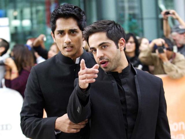 Satya Bhabha (right) plays the lead role of Saleem Sinai. Siddharth Narayan plays Shiva in the movie. Both of them pose for the cameras at the ongoing 37th Toronto International Film Festival.