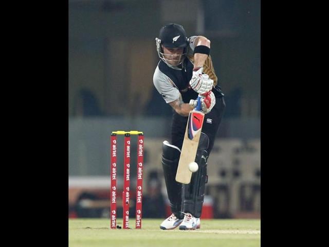 New Zealand player Brendon McCullum in action during second T20 cricket match played between India and New Zealand at MA Chidambaram Stadium in Chennai. HT/Satish Bate