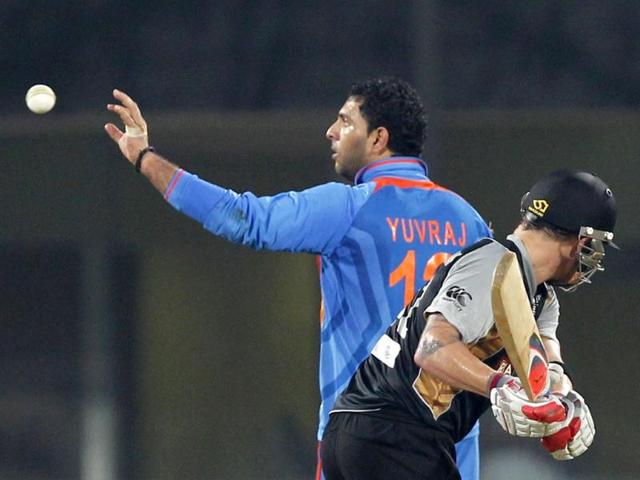 Yuvraj Singh in action during 2nd T20 match played between India and New Zealand at MA Chidambaram Stadium in Chennai. HT Photo/Satish Bate
