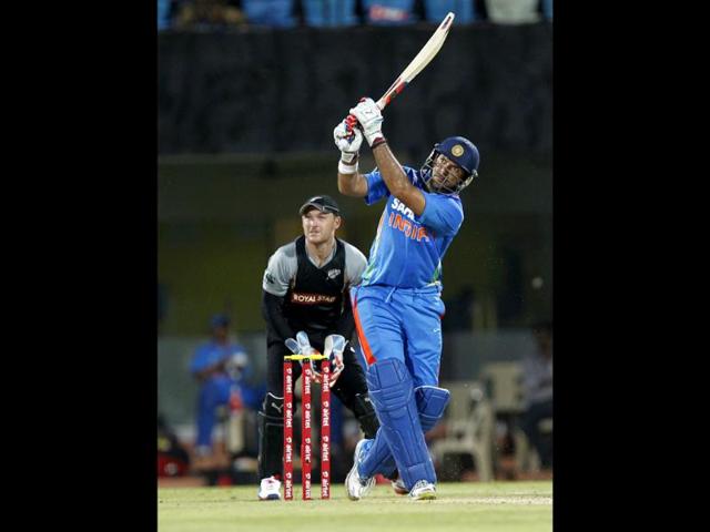 Yuviraj Singh in action during 2nd T20 match played between India and New Zealand at MA Chidambaram Stadium in Chennai. HT Photo/Satish Bate