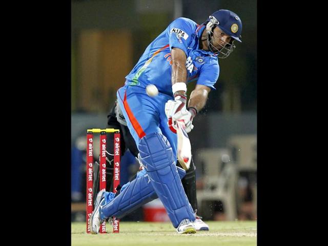 Yuviraj Singh in action during 2nd T20 match played between India and New Zealand at MA Chidambaram Stadium in Chennai. HT Photo/Satish Bate