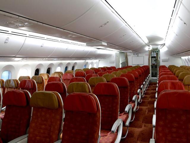 A view of the passenger cabin of a newly inducted Boeing 787 Dreamliner at Indira Gandhi International Airport's Terminal 3 in New Delhi. HT/Sanjeev Verma