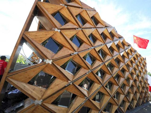 A view of the solar house of the Chinese university of Tongji in Madrid as it is displayed during the Solar Decathlon Europe 2012. Solar houses built and designed by 23 college and university student teams will be on display during The Solar Decathlon Europe competition in Madrid. AFP PHOTO/DOMINIQUE FAGET