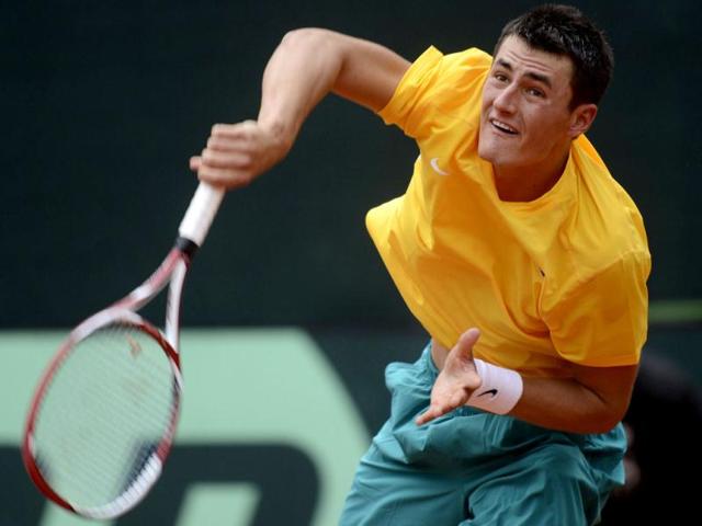 Australia's Bernard Tomic serves a ball to Germany's Cedric-Marcel Stebe (not pictured) during their Davis Cup World Group play-off tennis match in Hamburg September 14, 2012. Reuters