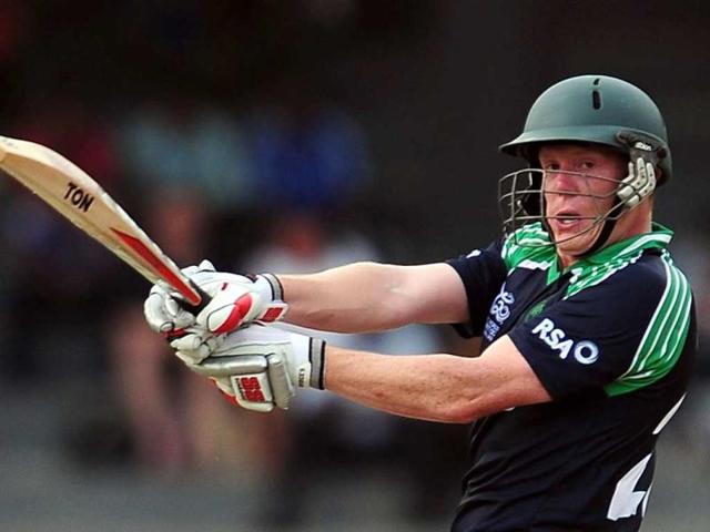 Kevin O'Brien plays a shot during the ICC Twenty20 Cricket World Cup match between Australia and Ireland at the R. Premadasa Stadium in Colombo. AFP Photo
