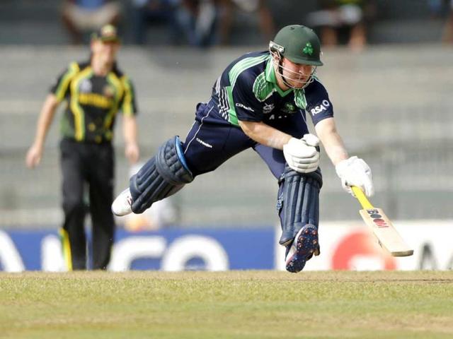 Paul Stirling completes a run during their match against Australia during their ICC Twenty20 Cricket World Cup match in Colombo. AP Photo