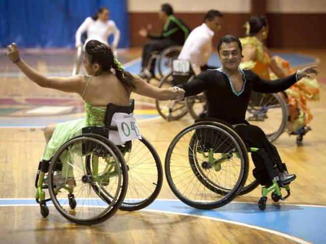 Jazmin Lopez and Miguel Osorio dance during the First Regional Dance Competition on Wheelchair Sports in Cancun. Reuters/Victor Ruiz Garcia 